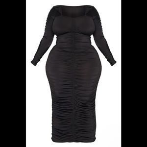 Pretty Little Thing Black Long Sleeve Extreme Ruched Midaxi Dress